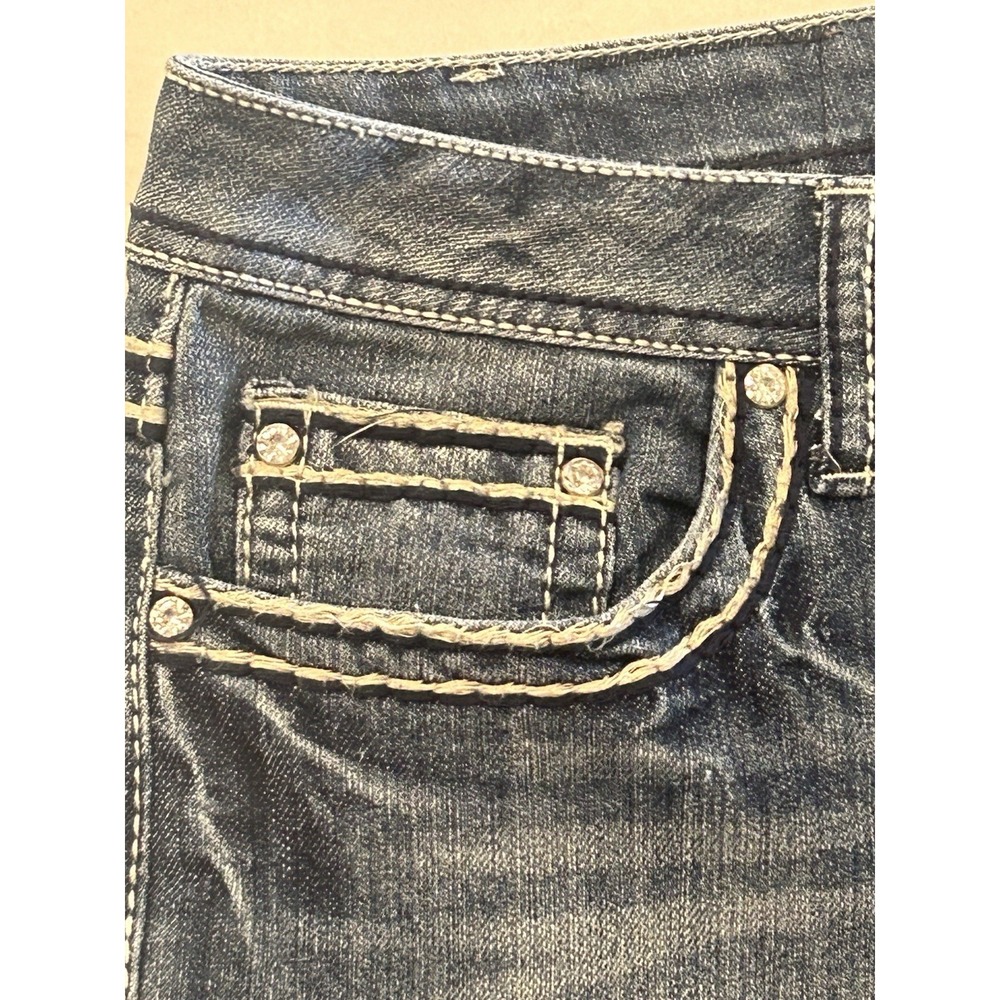 Earl Jean Denim Shorts Womens Size 10 Thick Stitch Rhinestones Cuffed Pockets - Picture 2 of 9